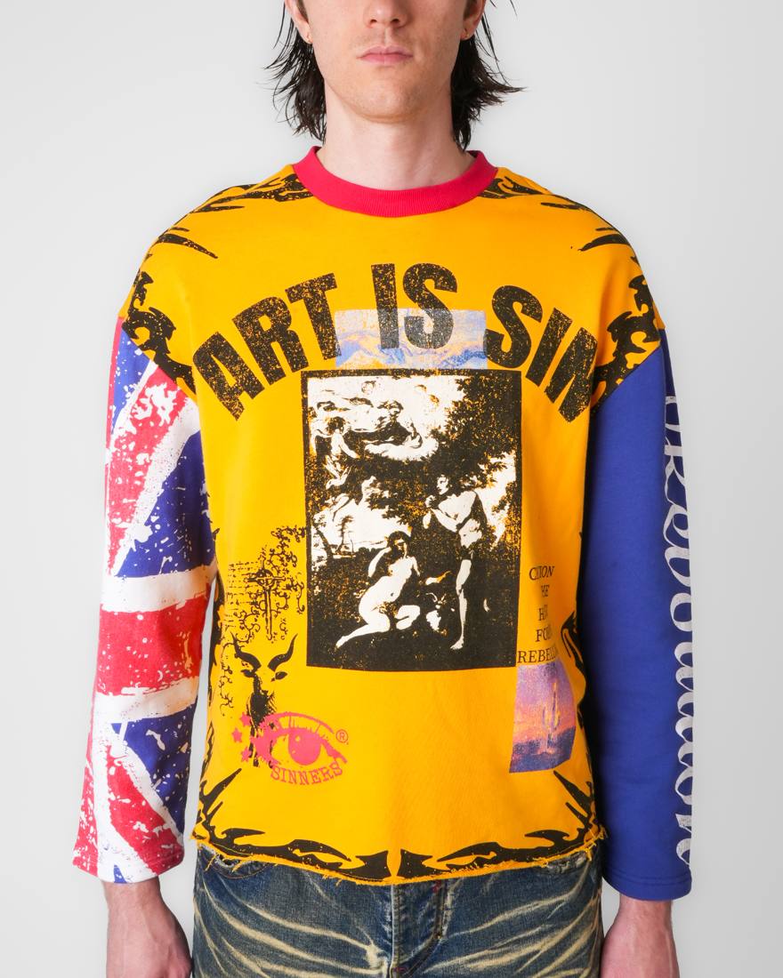 Flag Sleeve Collage Long Sleeve in Marigold