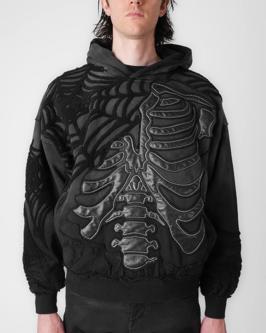 Bone Appliqué Hoodie in Onyx