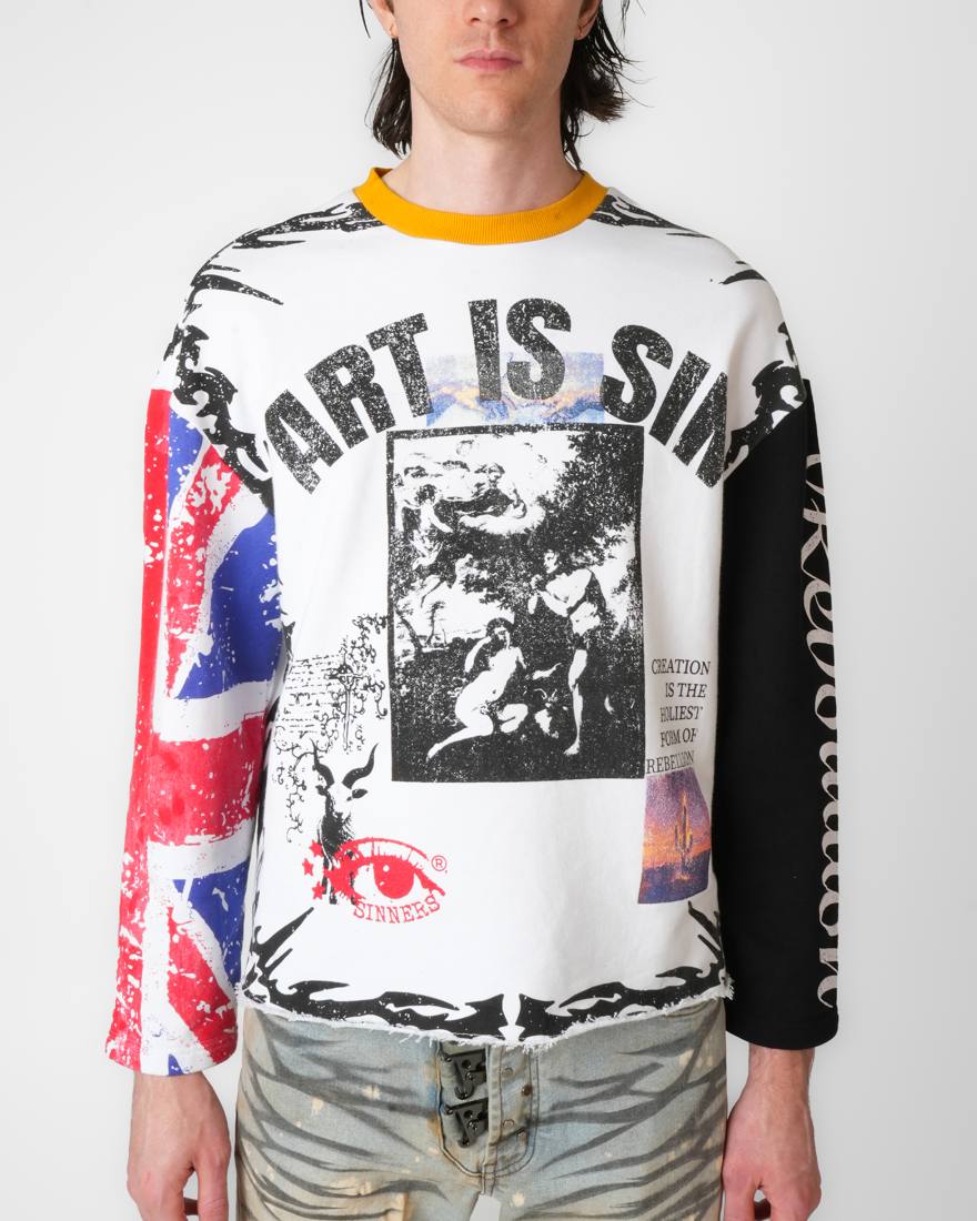 Flag Sleeve Collage Long Sleeve in White